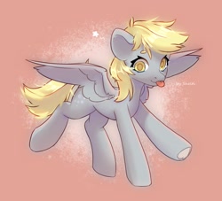 Size: 2196x1997 | Tagged: safe, artist:shelti, derpy hooves, pegasus, pony, g4, :p, colored pupils, female, happy, high res, mare, solo, spread wings, tongue out, underhoof, wings