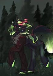 Size: 1423x2048 | Tagged: safe, artist:novadraws19205, oc, oc only, pony, unicorn, forest, glowing, glowing horn, horn, looking back, solo