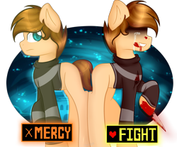 Size: 3241x2685 | Tagged: safe, artist:angellightyt, oc, oc only, earth pony, pony, base used, blood, crying, duo, earth pony oc, high res, hoof hold, knife, male, simple background, stallion, transparent background, undertale