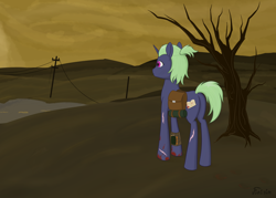 Size: 4196x3000 | Tagged: safe, artist:finirim, oc, oc only, pony, unicorn, fallout equestria, bag, blood, butt, horn, pipbuck, plot, saddle bag, scar, solo, unicorn oc, wasteland