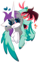 Size: 1500x2344 | Tagged: safe, artist:scridley-arts, oc, oc only, oc:finy skyland, oc:tachy, pegasus, pony, unicorn, blushing, duo, female, horn, male, pegasus oc, simple background, transparent background, unicorn oc