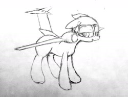 Size: 1644x1251 | Tagged: artist needed, safe, oc, oc only, unnamed oc, original species, plane pony, an-72, antonov an-72, looking at you, pencil drawing, plane, simple background, smiling, solo, standing, traditional art, white background