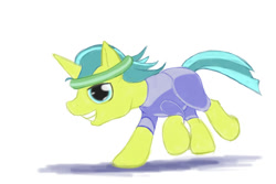Size: 540x360 | Tagged: safe, artist:stillwaterspony, pony, headband, male, running, smiling, solo, sports outfit