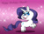 Size: 1016x787 | Tagged: safe, artist:cookie-lovey, rarity, pony, unicorn, g4, 2014, bucktooth, female, happy birthday, lipstick, looking at you, mare, purple background, rearing, simple background, smiling, smiling at you, solo, sparkles, style emulation, text, the fairly oddparents