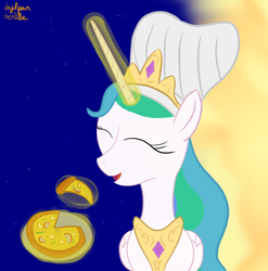 Size: 1652x1672 | Tagged: safe, artist:sylphanscribe, princess celestia, alicorn, pony, g4, chef's hat, food, hat, pizza