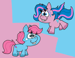 Size: 1016x787 | Tagged: safe, artist:cookie-lovey, earth pony, pony, 2014, bucktooth, duo, duo female, female, mare, my little phony, smiling, style emulation, the fairly oddparents