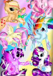 Size: 752x1063 | Tagged: safe, artist:adishu, applejack, fluttershy, pinkie pie, rainbow dash, rarity, twilight sparkle, alicorn, earth pony, pegasus, pony, unicorn, g4, mane six, rainbow power, simple background, twilight sparkle (alicorn)