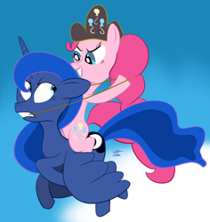 Size: 1558x1652 | Tagged: safe, artist:sylphanscribe, pinkie pie, princess luna, alicorn, earth pony, pony, g4, duo, female