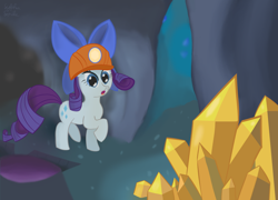 Size: 2000x1440 | Tagged: safe, artist:sylphanscribe, rarity, pony, unicorn, g4, female, gem, helmet, mining helmet, solo