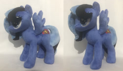 Size: 1024x591 | Tagged: safe, artist:starfulstitches, oc, oc:midnight song, pegasus, pony, female, irl, mare, photo, plushie, solo, spread wings, wings