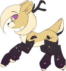 Size: 1677x1817 | Tagged: safe, artist:beardie, oc, oc only, unnamed oc, deer, deer pony, original species, pony, antlers, raised hoof, simple background, smiling, solo, transparent background