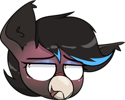 Size: 2453x1970 | Tagged: safe, artist:difis, oc, oc only, oc:onyx serenade, bird, cat, hybrid, pony, beak, blushing, cute, emote, flustered, hybrid oc, solo, sweat, tongue out
