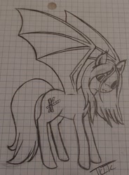 Size: 1391x1894 | Tagged: safe, artist:those kids in the corner, oc, oc:peppermint parcel, bat pony, pony, curious, female, mare, old art, spread wings, traditional art, wings