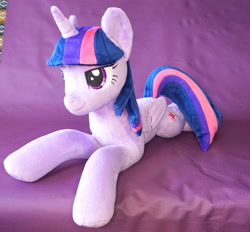 Size: 2784x2580 | Tagged: safe, artist:egalgay, twilight sparkle, alicorn, pony, g4, female, folded wings, high res, horn, irl, lying down, mare, photo, plushie, prone, solo, twilight sparkle (alicorn), wings