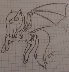 Size: 1714x1780 | Tagged: safe, artist:those kids in the corner, oc, oc:peppermint parcel, bat pony, pony, female, flying, mare, old art, sketch, spread wings, traditional art, wings