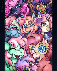 Size: 1080x1350 | Tagged: safe, artist:_rarerayy_, cheerilee, minty, pinkie pie, rainbow dash, scootaloo, starsong, sweetie belle, toola-roola, earth pony, pegasus, pony, unicorn, g3, g4, draw this in your style, female, group, group photo, group shot, mare