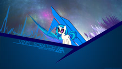 Size: 1920x1080 | Tagged: safe, artist:durpy, artist:lugiadriel14, edit, dj pon-3, vinyl scratch, pony, unicorn, g4, abstract background, female, fractal, lighting, mare, name, smiling, solo, sunglasses, wallpaper, wallpaper edit, watermark