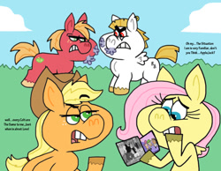 Size: 1016x787 | Tagged: safe, artist:cookie-lovey, big macintosh, bulk biceps, fluttershy, earth pony, pegasus, pony, g4, 2014, angry, bluto, bucktooth, cloud, cosmo, dialogue, female, glare, grass, gritted teeth, hoof hold, juandissimo magnifico, looking at each other, looking at someone, male, mare, narrowed eyes, olive oil, photo, popeye, ship:flutterbulk, ship:fluttermac, shipping, sky, snorting, spread wings, stallion, straight, style emulation, teeth, text, the fairly oddparents, wanda, wings