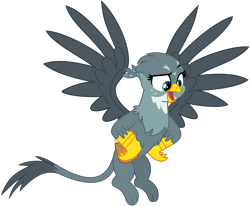Size: 4000x3294 | Tagged: safe, artist:fikrieka, derpibooru exclusive, gabby, griffon, g4, the fault in our cutie marks, bag, cute, flying, hand on hip, high res, mailbag, open mouth, simple background, solo, spread wings, transparent background, vector, wings