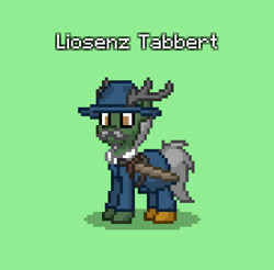 Size: 825x813 | Tagged: safe, oc, oc only, oc:liosenz tabbert, deer, pony, pony town, american civil war, antlers, clothes, deer oc, facial hair, green background, hat, military, moustache, non-pony oc, simple background, solo, standing, sword, union, weapon