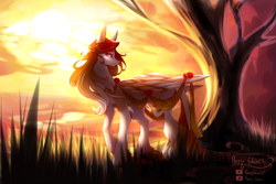 Size: 2993x2004 | Tagged: safe, artist:prettyshinegp, oc, oc only, pegasus, pony, cloud, female, grass, high res, mare, outdoors, pegasus oc, signature, tree, wings