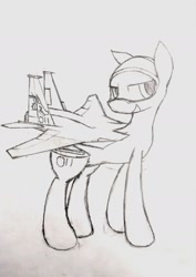 Size: 1420x2002 | Tagged: safe, oc, oc only, unnamed oc, original species, plane pony, f-15 eagle, jet, jet fighter, jet plane, looking sideways, looking to the right, male, plane, smiling, solo, stallion, traditional art