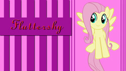 Size: 1920x1080 | Tagged: safe, artist:lugiadriel14, artist:starboltpony, edit, fluttershy, pegasus, pony, g4, abstract background, female, flying, looking sideways, mare, name, smiling, solo, spread wings, wallpaper, wallpaper edit, watermark, wings