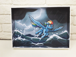 Size: 1280x960 | Tagged: safe, artist:made_by_franch, rainbow dash, pegasus, pony, g4, art, craft, diorama, figure, handmade, ocean, solo, storm, water