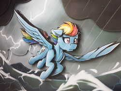 Size: 1280x960 | Tagged: safe, artist:made_by_franch, rainbow dash, pegasus, pony, g4, art, craft, diorama, figure, handmade, ocean, solo, storm, water