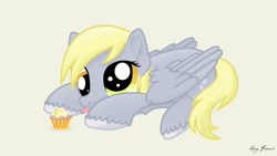 Size: 1280x721 | Tagged: safe, artist:made_by_franch, derpy hooves, pegasus, pony, g4, cupcake, cute, derpabetes, food, solo, tongue out
