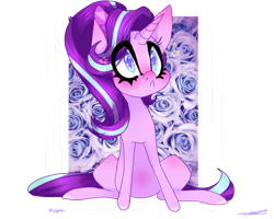 Size: 1024x820 | Tagged: safe, artist:jgreti, starlight glimmer, pony, unicorn, g4, colored pupils, flower background, frown, simple background, solo, transparent background