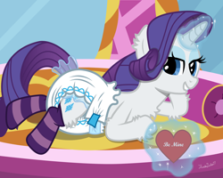 Size: 2500x2000 | Tagged: safe, artist:thunderdasher07, rarity, pony, unicorn, g4, bedroom eyes, carousel boutique, chest fluff, clothes, diaper, diaper fetish, draw me like one of your french girls, ear fluff, female, fetish, hearts and hooves day, high res, holiday, hoof fluff, leg fluff, levitation, magic, magic aura, non-baby in diaper, pillow, poofy diaper, socks, solo, striped socks, sultry pose, tail, tail hole, telekinesis, thigh highs, valentine, valentine's day