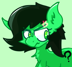 Size: 2629x2441 | Tagged: safe, artist:foxtrnal, oc, oc only, oc:filly anon, earth pony, pony, angry, angry eyes, chest fluff, ear fluff, eyebrows, eyebrows visible through hair, female, filly, foal, green background, green eyes, high res, simple background, solo