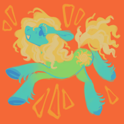 Size: 1280x1280 | Tagged: safe, artist:peaceandlove26, oc, oc only, earth pony, pony, blue coat, eyestrain warning, green coat, orange background, simple background, solo, yellow mane