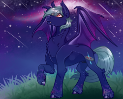 Size: 2000x1600 | Tagged: safe, artist:lightness, oc, oc only, oc:stellar light, bat pony, pony, male, night, night sky, nudity, sheath, sky, solo