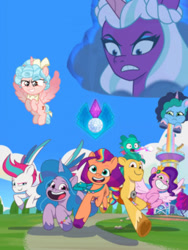 Size: 256x341 | Tagged: safe, edit, edited screencap, screencap, cozy glow, hitch trailblazer, izzy moonbow, opaline arcana, pipp petals, sparky sparkeroni, sunny starscout, zipp storm, alicorn, earth pony, pegasus, pony, unicorn, dragon dad, g4, g5, haunted house (episode), my little pony: tell your tale, the ending of the end, spoiler:g5, spoiler:my little pony: tell your tale, spoiler:tyts01e29, spoiler:tyts01e31, alicornified, cozycorn, crystal, earth pony crystal, fanfic art, female, male, mane five, mane stripe sunny, mare, one of these things is not like the others, pegasus crystal, race swap, stallion, unicorn crystal, unity crystals