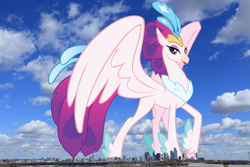 Size: 2048x1365 | Tagged: safe, anonymous editor, artist:andoanimalia, edit, queen novo, classical hippogriff, hippogriff, g4, my little pony: the movie, dallas, female, giant hippogriff, giantess, highrise ponies, irl, macro, mega giant, photo, ponies in real life, show accurate, solo, story included, texas