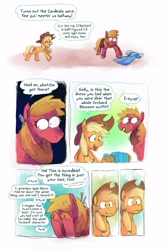 Size: 2659x4032 | Tagged: safe, artist:punkittdev, applejack, big macintosh, earth pony, pony, comic:apple in the orchard, g4, clothes, comic, dialogue, dress, female, trans big macintosh, trans female, transgender