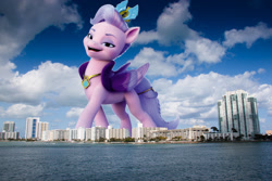 Size: 2048x1365 | Tagged: safe, edit, editor:jaredking779, queen haven, pegasus, pony, g5, my little pony: a new generation, crown, female, florida, giant pony, giantess, highrise ponies, irl, jewelry, macro, mare, miami, photo, ponies in real life, regalia, solo, story included