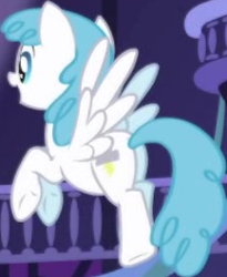 Size: 217x265 | Tagged: safe, screencap, lightning bolt, white lightning, pegasus, pony, friendship is magic, g4, background character, background pony, butt, cropped, female, flying, mare, plot, solo, spread wings, wings