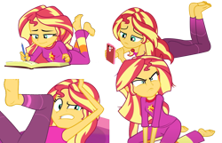 Size: 1757x1134 | Tagged: safe, artist:paco777yuyu, edit, edited screencap, screencap, sunset shimmer, human, equestria girls, equestria girls series, forgotten friendship, g4, sunset's backstage pass!, spoiler:eqg series (season 2), armpits, arms in the air, ass, background removed, barefoot, book, bunset shimmer, butt, clothes, cute, feet, feet up, female, fetish, food, foot fetish, foot focus, hands in the air, meat, shirt, simple background, sleeveless, sleeveless shirt, sunset's journal, tank top, the pose, transparent background
