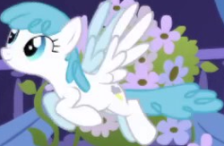 Size: 263x172 | Tagged: safe, screencap, lightning bolt, white lightning, pegasus, pony, friendship is magic, g4, background character, background pony, cropped, female, flying, mare, solo, spread wings, wings