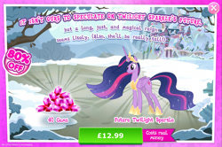 Size: 1964x1301 | Tagged: safe, gameloft, twilight sparkle, alicorn, pony, g4, my little pony: magic princess, advertisement, costs real money, crown, english, ethereal mane, female, folded wings, gem, horn, introduction card, jewelry, mare, mobile game, numbers, older, older twilight, older twilight sparkle (alicorn), princess twilight 2.0, regalia, sale, solo, text, twilight sparkle (alicorn), wings
