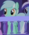 Size: 98x121 | Tagged: safe, screencap, lyra heartstrings, minuette, pony, unicorn, friendship is magic, g4, animation error, background character, background pony, cropped, earth pony lyra heartstrings, female, mare, missing horn, solo focus