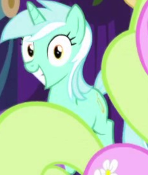 Size: 232x275 | Tagged: safe, screencap, daisy, flower wishes, lyra heartstrings, earth pony, pony, unicorn, friendship is magic, g4, background character, background pony, cropped, female, horn, irrational exuberance, mare, smiling, solo focus