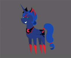 Size: 5116x4197 | Tagged: safe, artist:cabinet chief assistant k, idw, princess luna, alicorn, pony, g4, reflections, absurd resolution, evil counterpart, evil luna, evil smile, female, grin, horn, horn ring, jewelry, mare, mirror universe, pointy ponies, regalia, ring, simple background, smiling, solo, vector