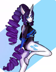 Size: 1600x2084 | Tagged: safe, artist:baptistar2004, rarity, unicorn, anthro, unguligrade anthro, g4, ass, butt, clothes, leotard, looking at you, one leg raised, walking