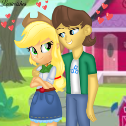 Size: 1400x1400 | Tagged: safe, artist:mlplary6, applejack, caramel, human, equestria girls, g4, boyfriend and girlfriend, duo, duo male and female, equestria girls-ified, female, heart, looking at each other, looking at someone, male, ship:carajack, shipping, smiling, smiling at each other, straight