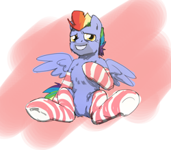 Size: 880x776 | Tagged: safe, artist:solixy406, bow hothoof, pegasus, pony, g4, chest fluff, clothes, featureless crotch, male, socks, solo, stallion, striped socks, underhoof