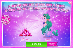 Size: 1962x1297 | Tagged: safe, gameloft, jewel, merpony, g4, my little pony: magic princess, advertisement, costs real money, english, female, gem, introduction card, jewelry, mare, mobile game, necklace, numbers, sale, solo, text